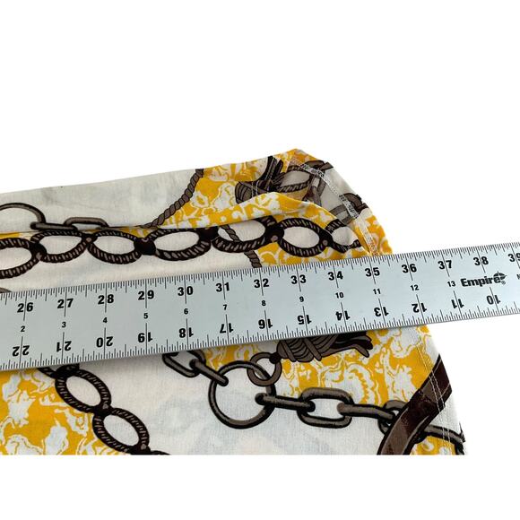 Timing Womens 1X Yellow White Blouse Chain Print Button Up Long Sleeve Top - Picture 5 of 11